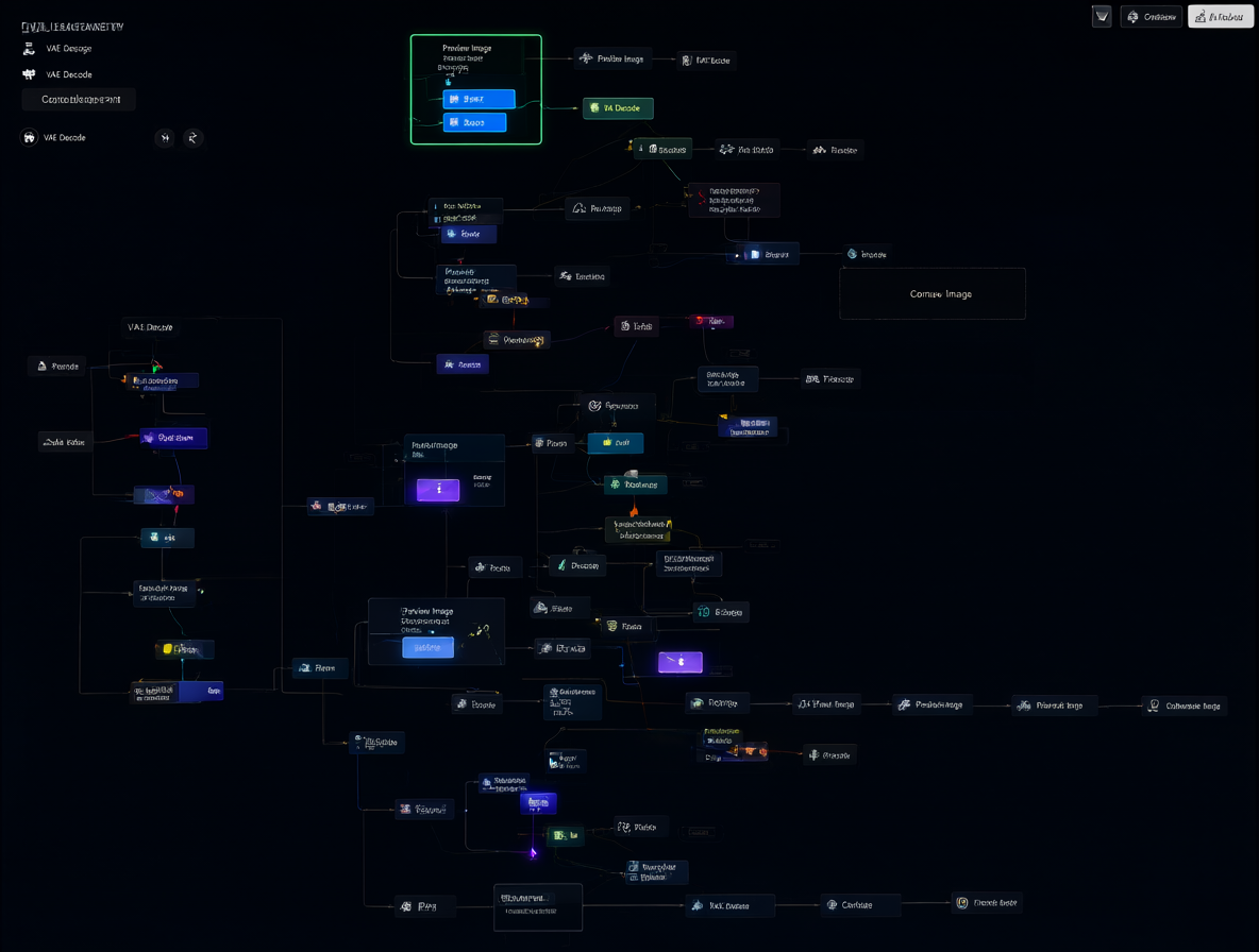 Diagrama técnico mostrando la interfaz de ComfyUI con nodos destacados.