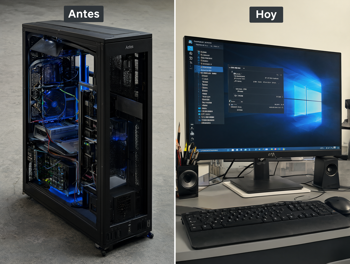 Gráfico comparativo mostrando los antiguos requisitos pesados de AutoCAD versus las especificaciones actuales y el hardware excesivo para trabajo 2D.