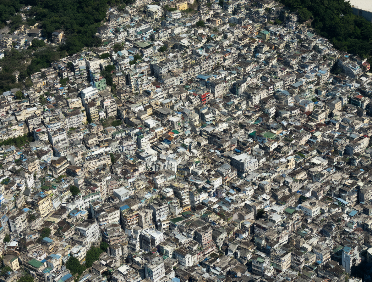 Fotografía histórica de un entorno urbano extremadamente denso y verticalmente conectado.