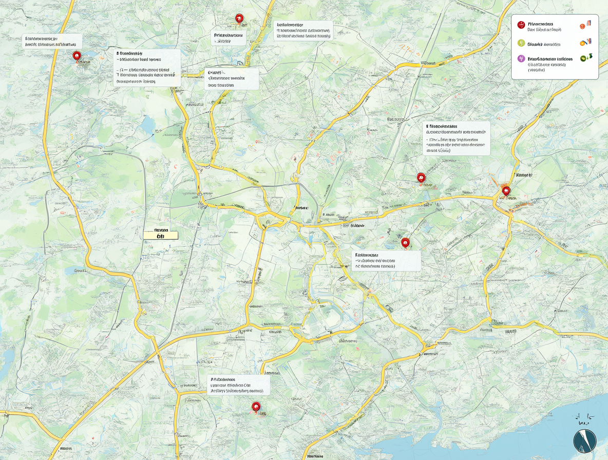 Mapa de Santiago con marcadores de desarrollos residenciales