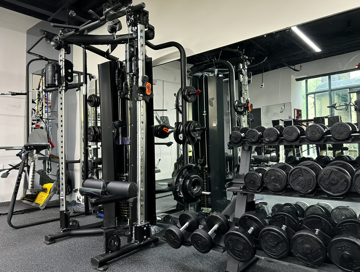 Máquinas de ejercicio para el hogar dispuestas en una sala de gimnasio moderna.