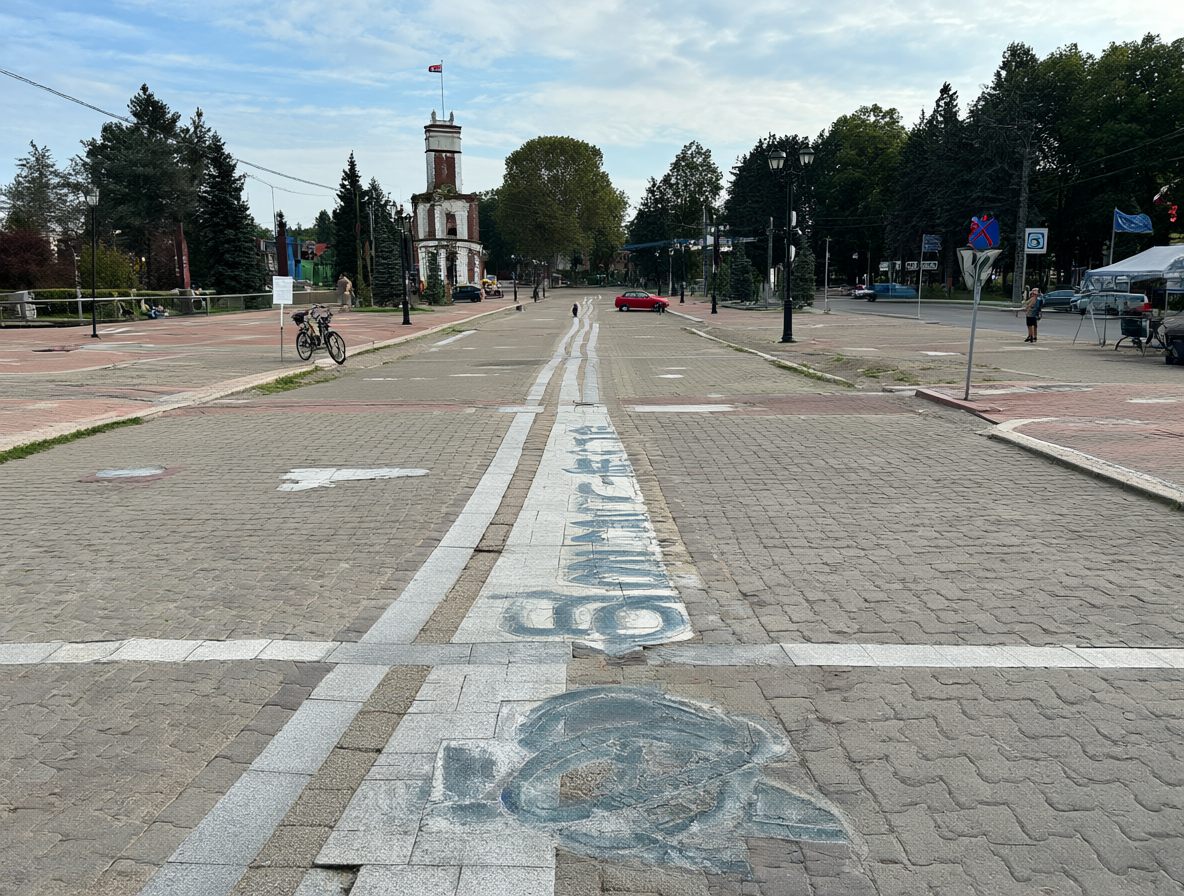 Plaza pública dividida por la frontera