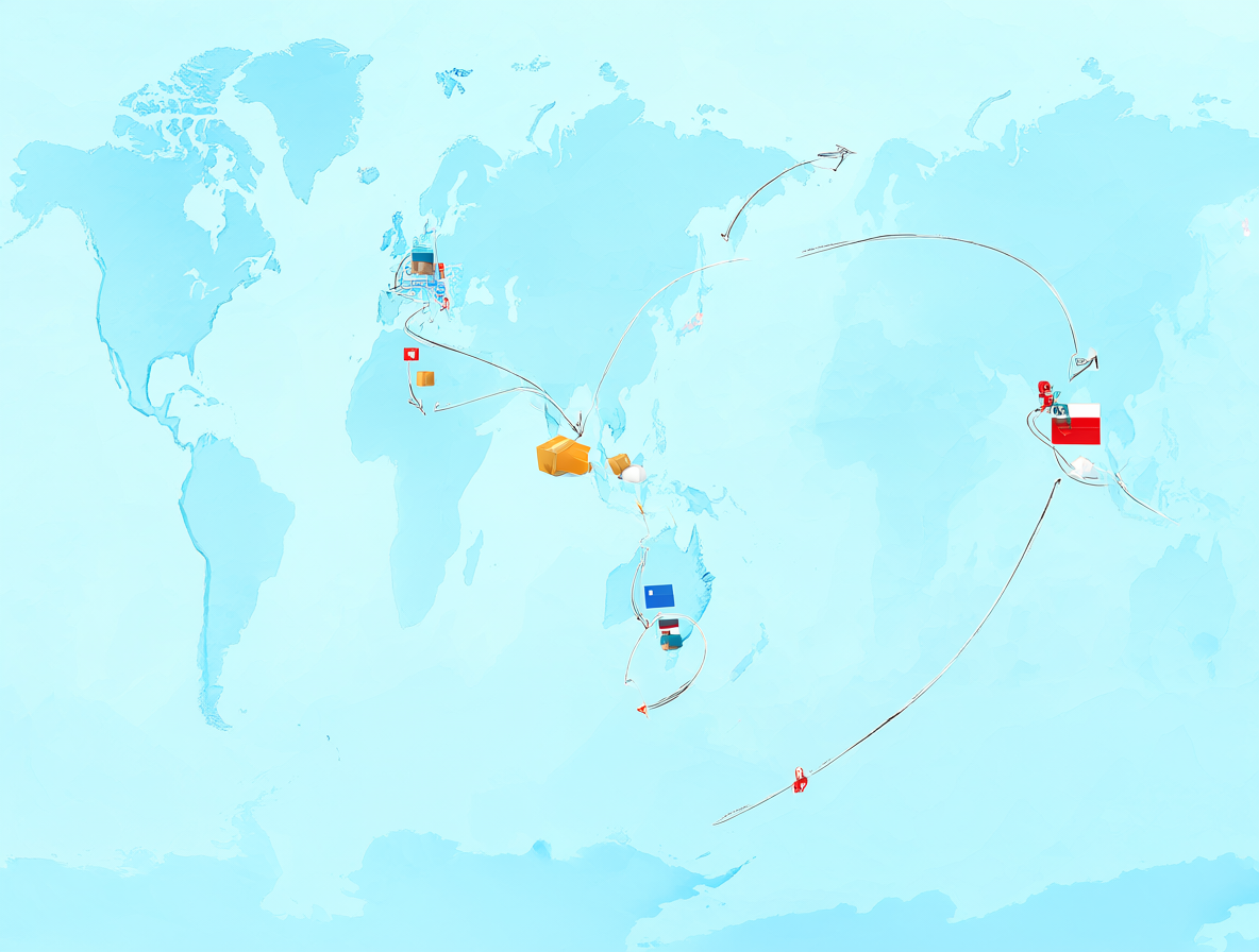 Mapa visual mostrando la ruta de envío desde Buenos Aires hasta Santiago a través de un forwarder.