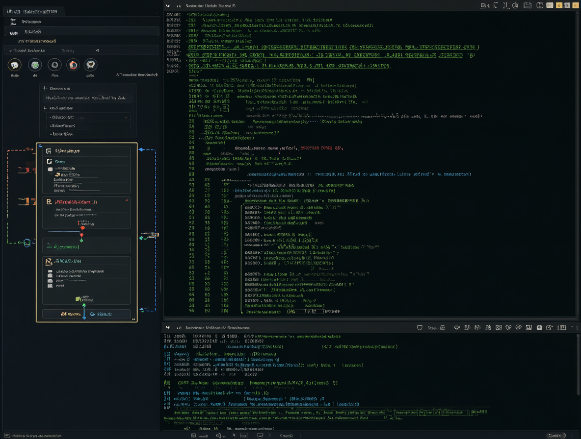 Interfaz de flujo digital de ComfyUI destacando un nodo técnico, acompañado por una ventana de terminal de Windows Subsystem for Linux 2 mostrando códigos verdes de inicialización NCCL.