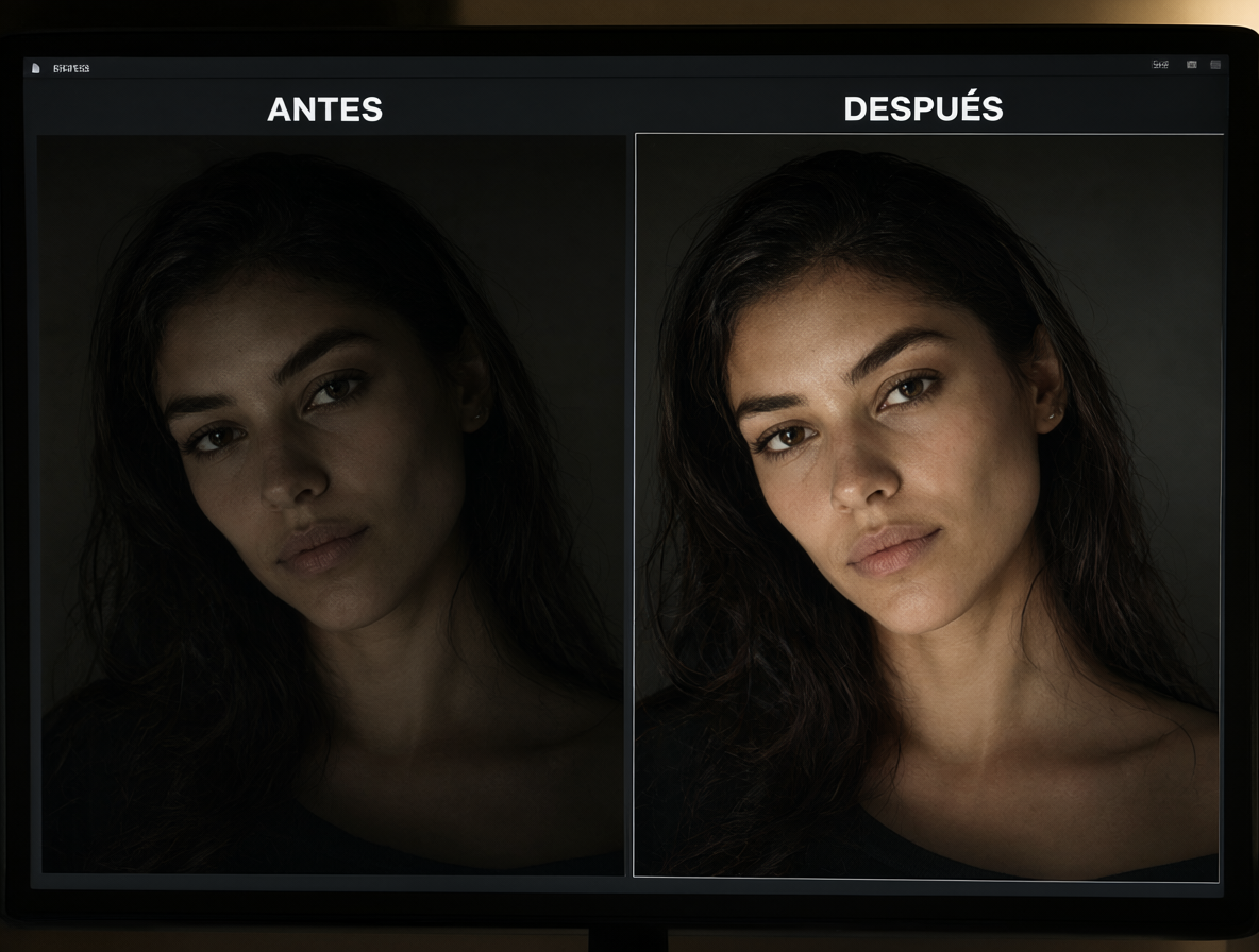 Pantalla mostrando dos fotos lado a lado para demostrar la capacidad de retocar y mejorar imágenes con inteligencia artificial.