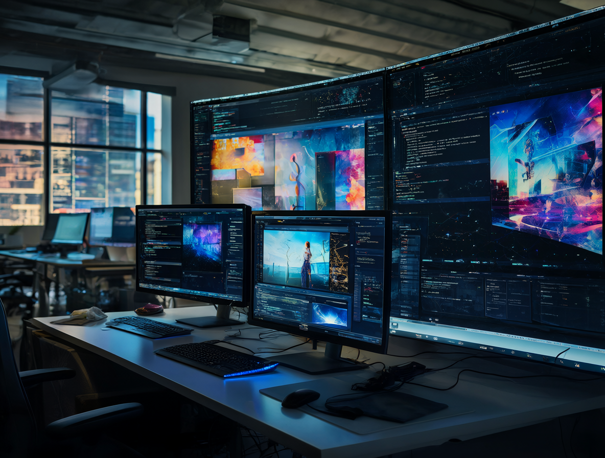 Estudio de producción chileno moderno con tecnología de IA para generación de video.