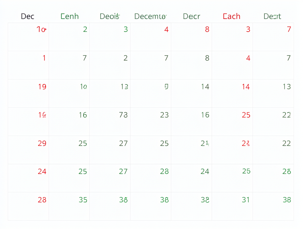 Un calendario de diciembre con fechas marcadas para ilustrar cómo se separan los permisos de los fines de semana y feriados.
