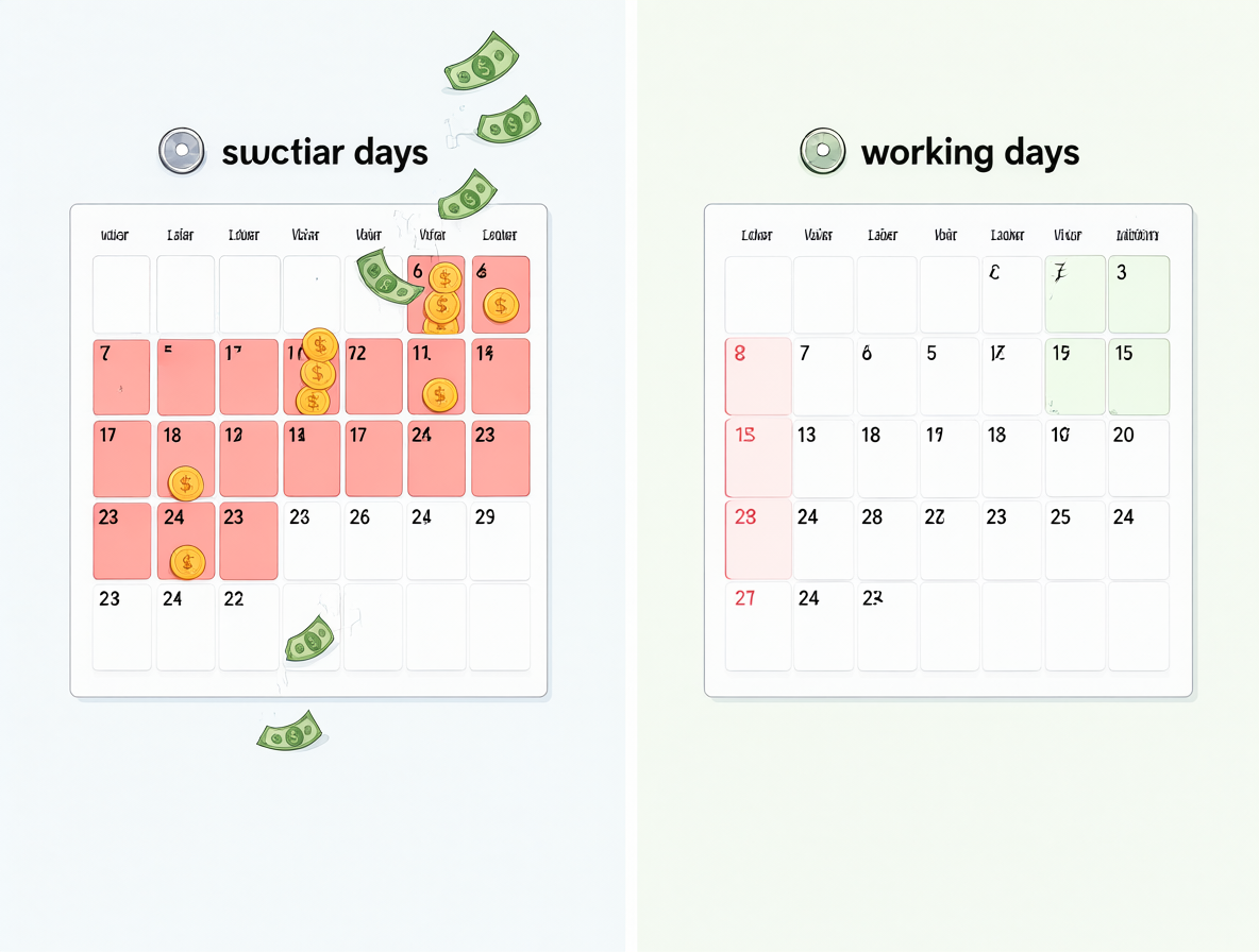 Una infografía que muestra cómo pedir un permiso por días corridos afecta el sueldo a diferencia de excluir los fines de semana.