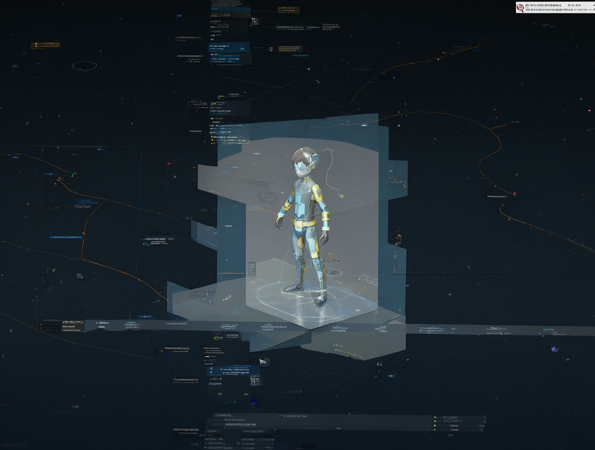 Vista detallada de una interfaz digital con un nodo basado en gráficos, donde una máscara semi-transparente resalta un área y un personaje está perfectamente posicionado dentro de esa región de la máscara.