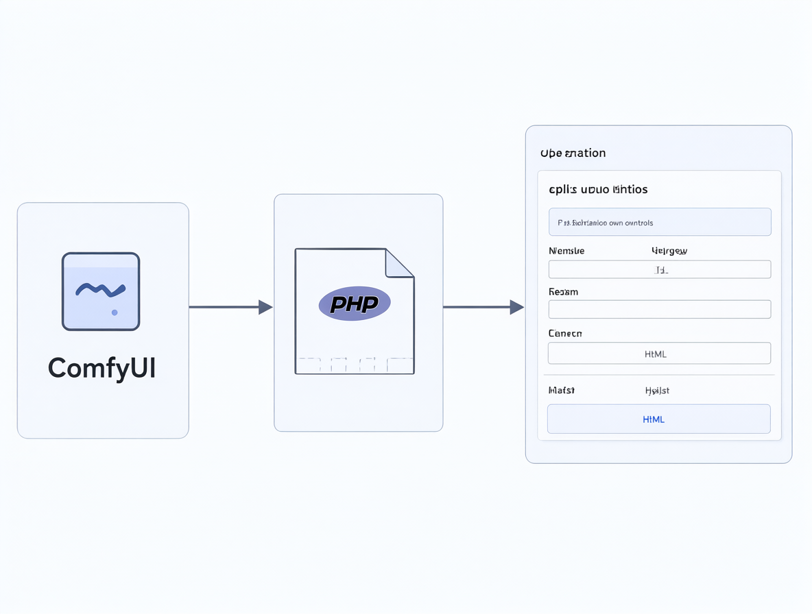 Flujo de datos donde ComfyUI proporciona información que PHP usa para generar una interfaz de usuario.