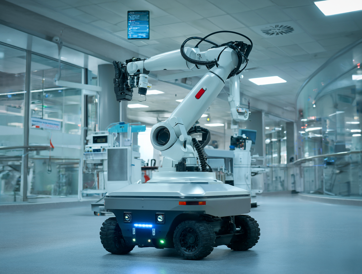 Robot autónomo moviéndose por un pasillo del hospital