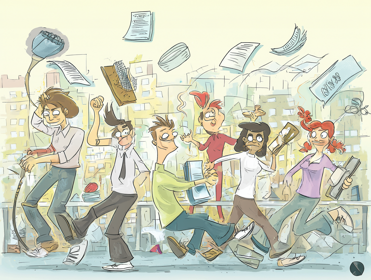 Ilustración de personas obteniendo provecho durante el desorden