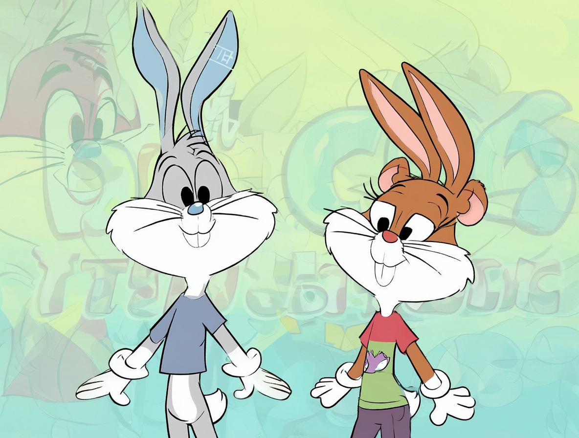Ilustración de Buster Bunny y Babs Bunny juntos como hermanos gemelos.