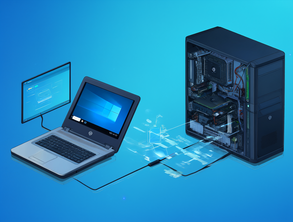 Diagrama mostrando cómo un dispositivo móvil o portátil accede remotamente a una computadora que ejecuta LM Studio como servidor.