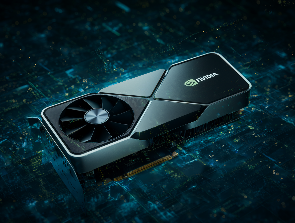 Imagen de una GPU NVIDIA RTX 3090 en un entorno tecnológico avanzado.