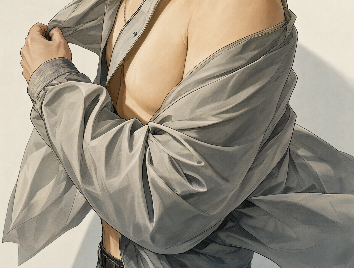 Illustration of a person removing their jacket, highlighting the arm exiting the sleeve.