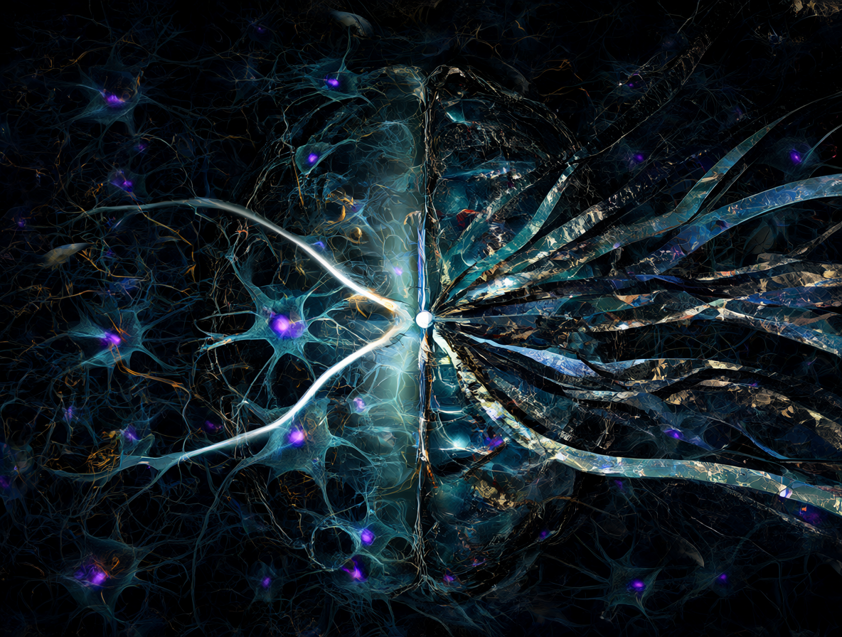 Abstract visual representing temporal distortion, split-brain imagery, and multiverse concepts.