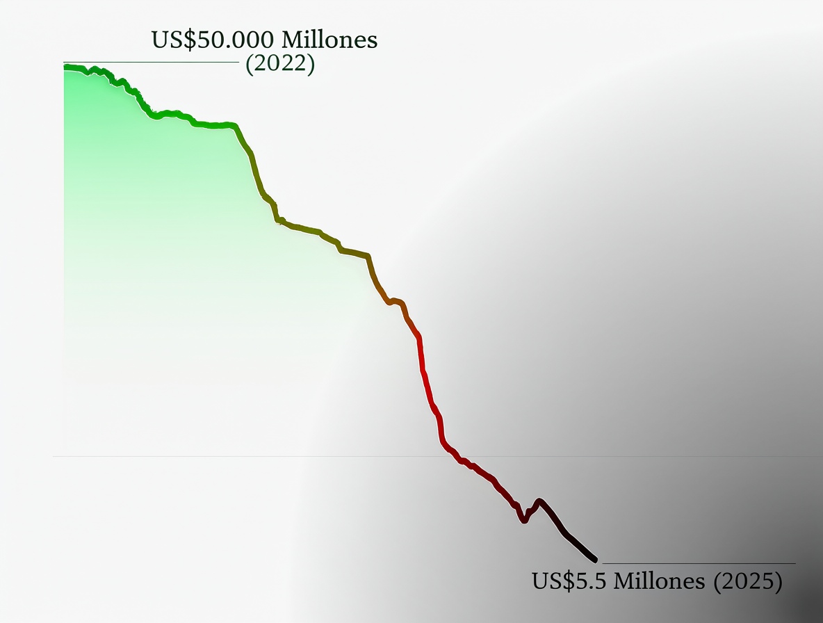 Gráfico visualizando el declive masivo del mercado de NFTs entre 2022 y 2025.