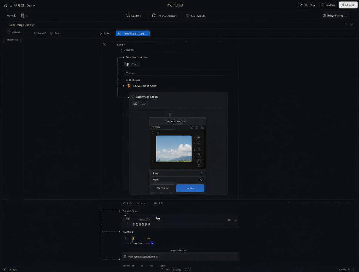 Interfaz del software ComfyUI mostrando el nodo Yanc Image Loader con su editor de máscaras integrado