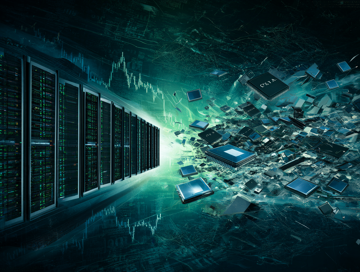 Representación visual de la competencia entre servidores Nvidia y chips alternativos como TPUs.