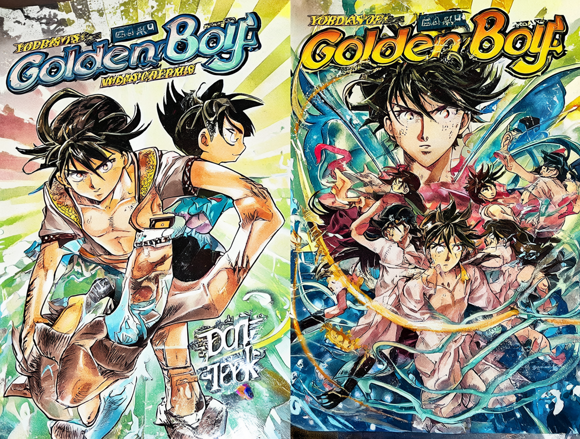 Imagen dividida que compara la portada del primer tomo de Golden Boy con una escena de la OVA