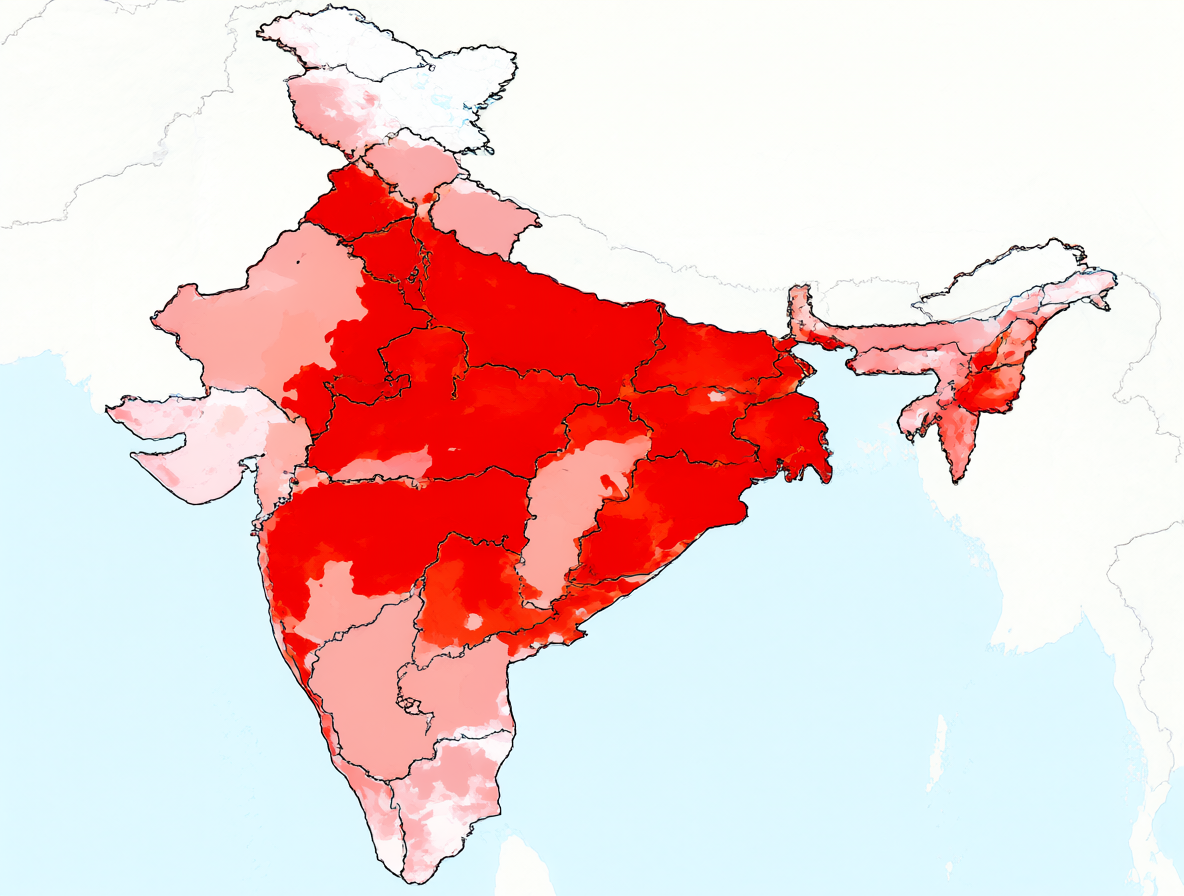 Mapa de la India mostrando zonas en rojo que indican persecución cristiana.