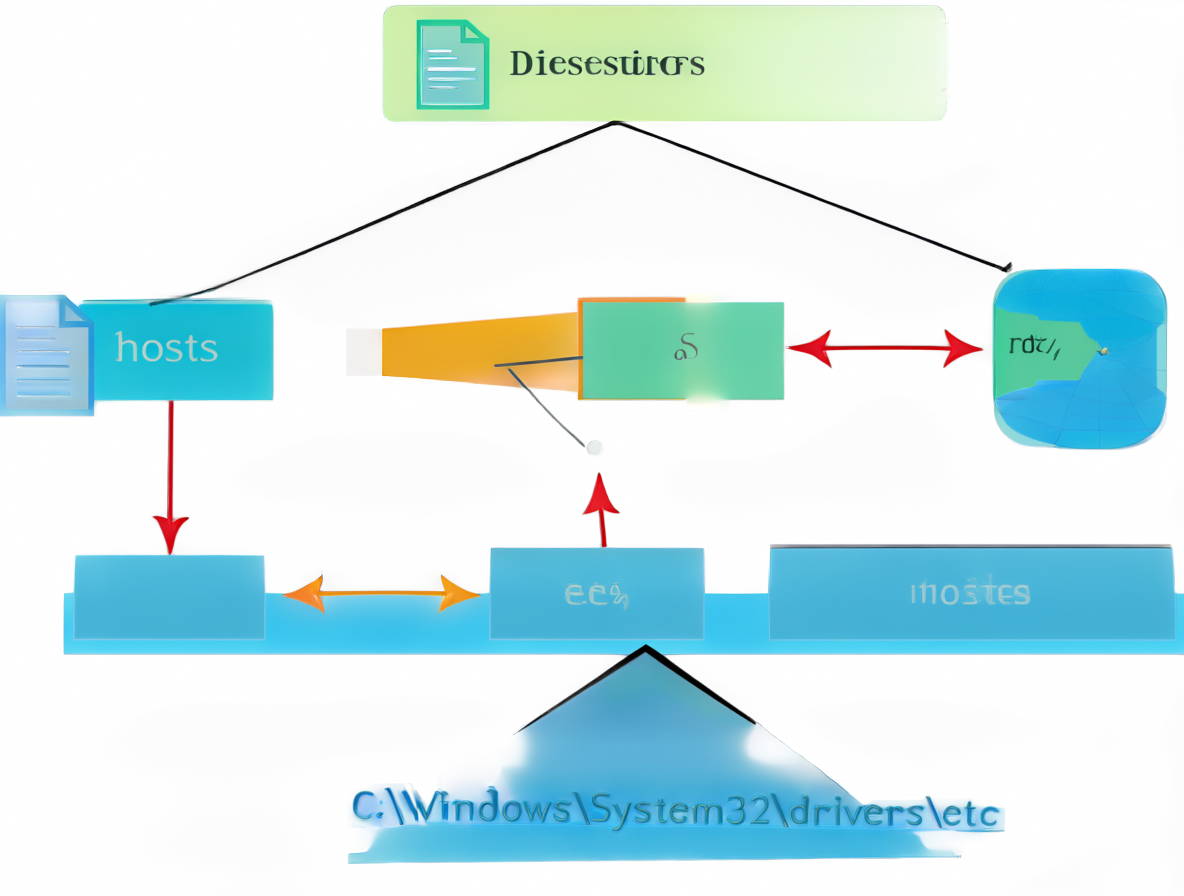 Esquema visual de las carpetas del sistema de archivos de Windows que llevan al directorio drivers etc donde reside el archivo hosts.