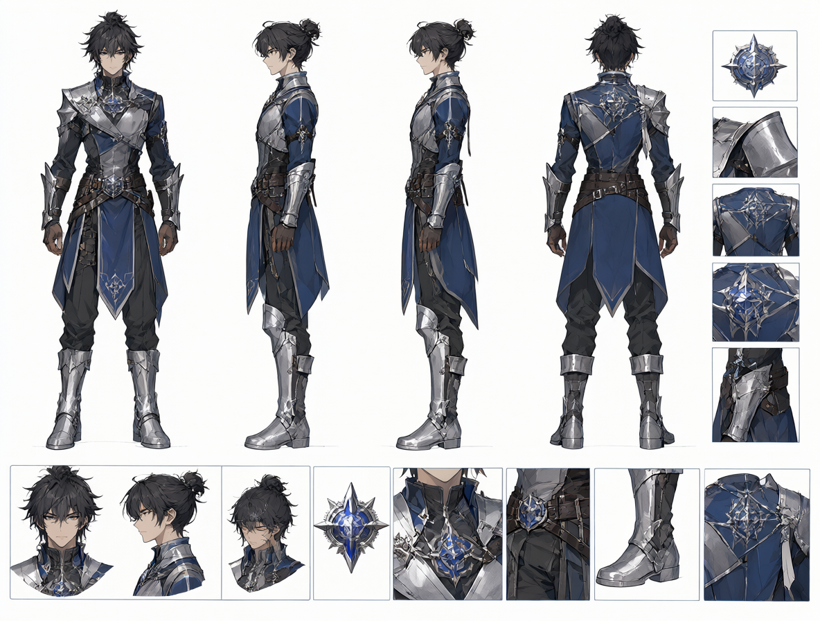Character sheet showing consistent identity from different angles