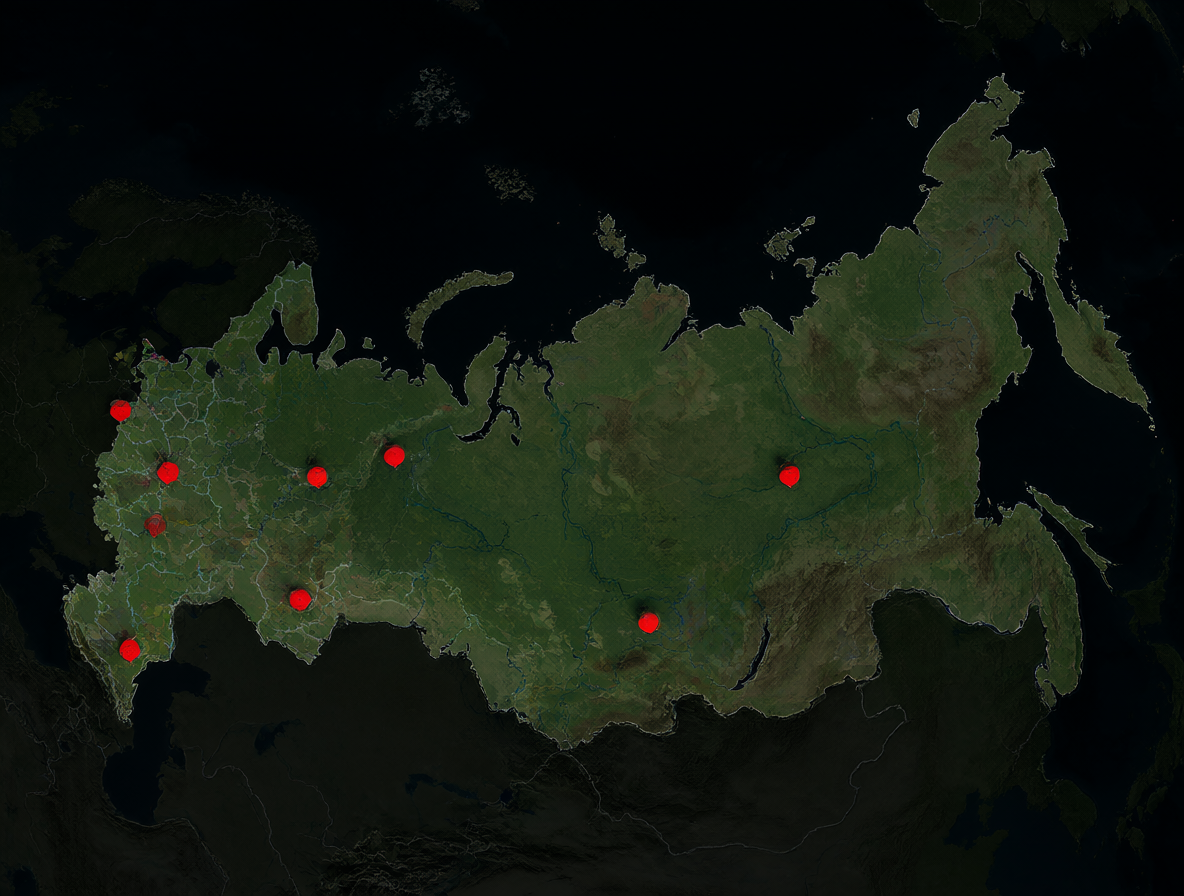 Mapa mostrando los centros de datos de Yandex en Rusia bajo ataque