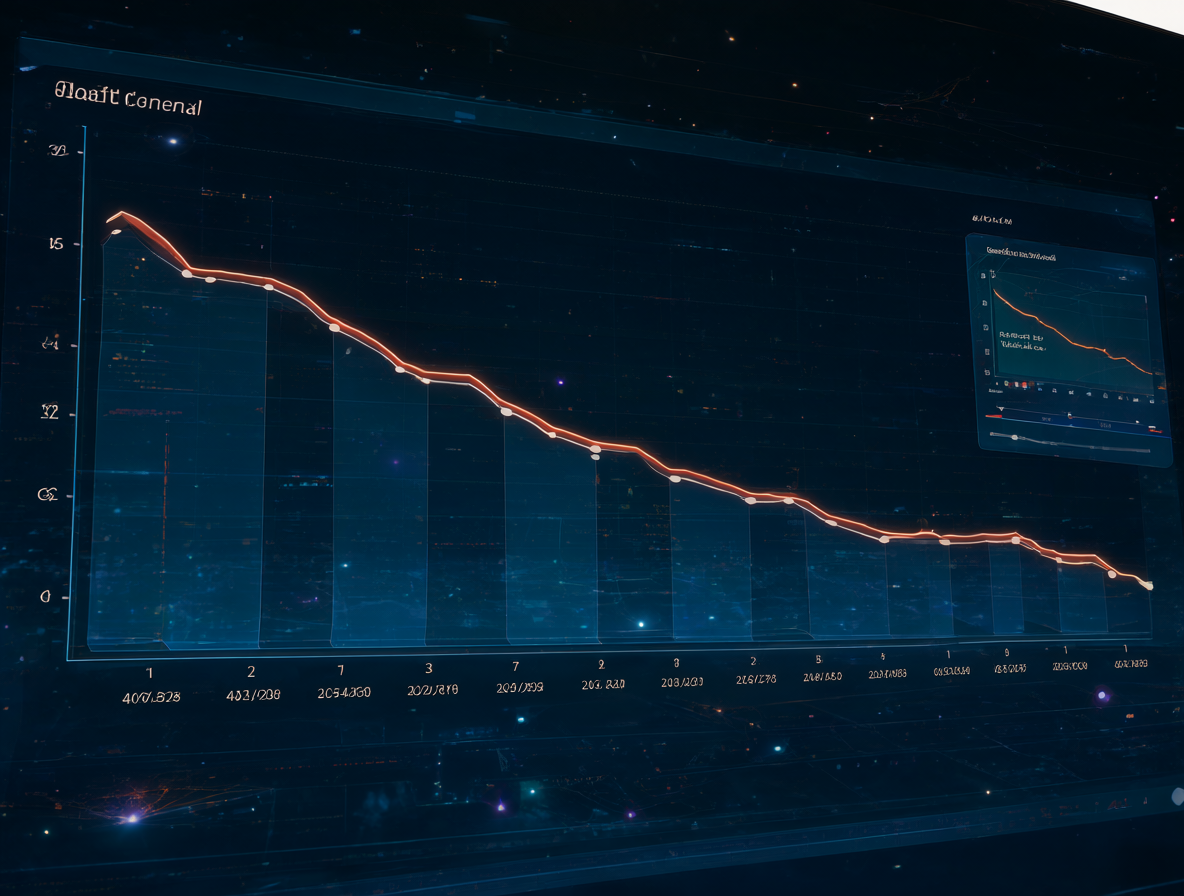 Panel de datos con líneas descendentes representando el tráfico automatizado