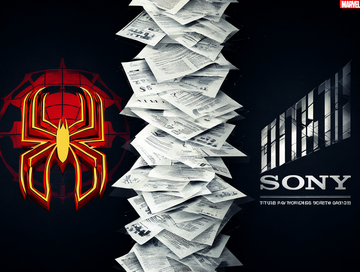 Gráfico dividido con los logotipos de Marvel y Sony representando la división de licencias.