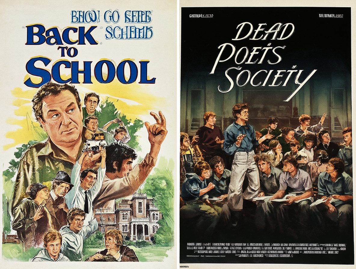 Poster de Back to School y poster de La sociedad de los poetas muertos