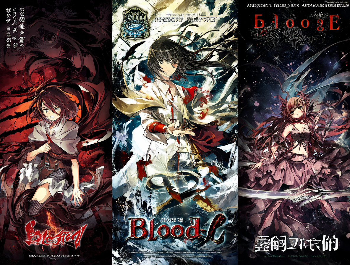 Posters of the three main Blood anime series arranged together.