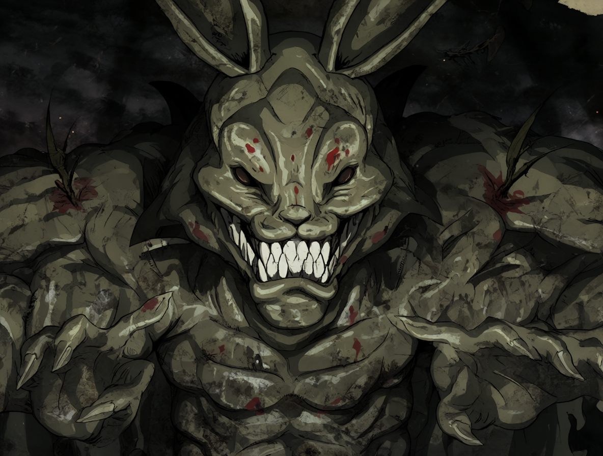 Giant rabbit monster attacking in the final episode of Blood-C.