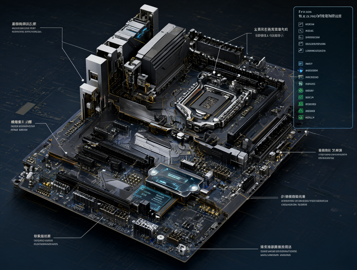 Sección transversal de una placa madre con optimizadores de IA y el núcleo de Linux.