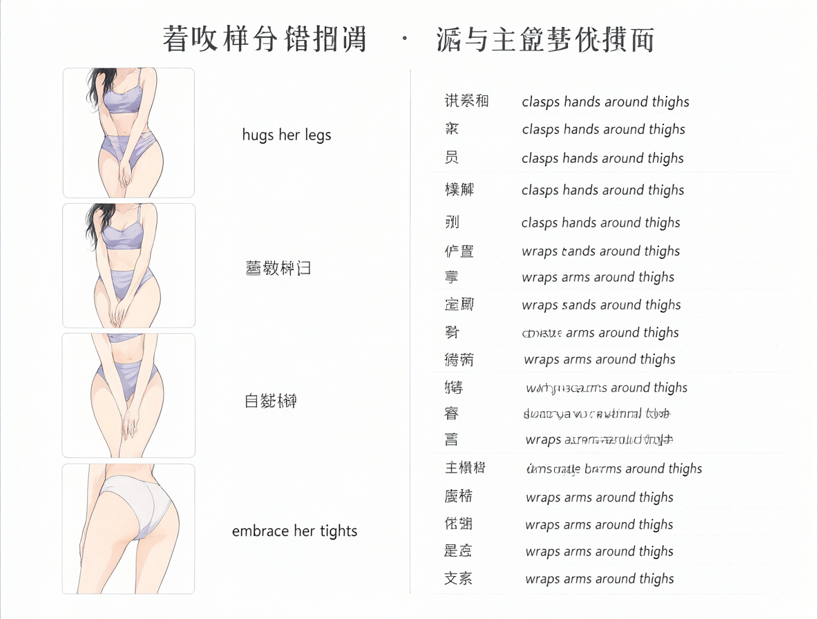 Chart comparing failed English phrases with their successful replacements for describing physical poses.