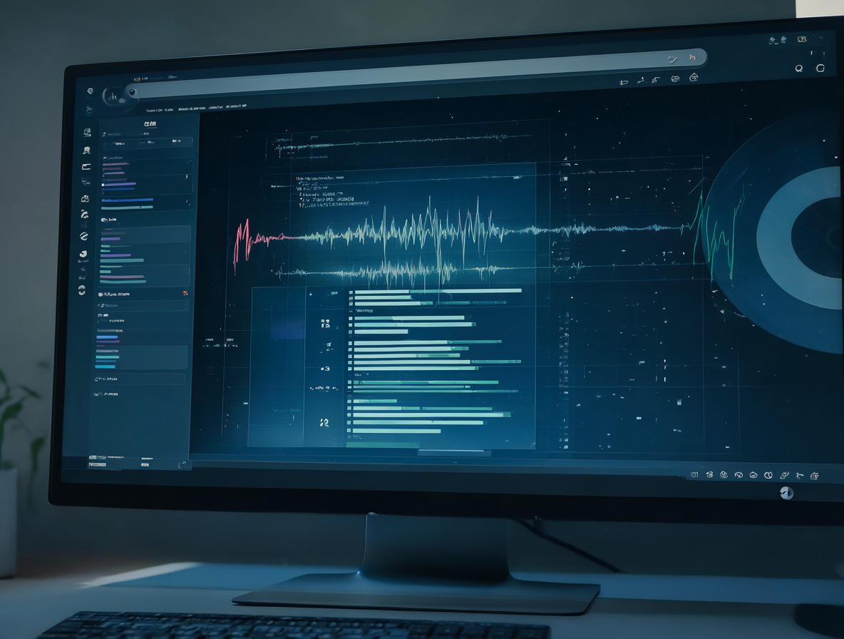 Pantalla de computadora mostrando la conversión de audio a texto mediante IA.
