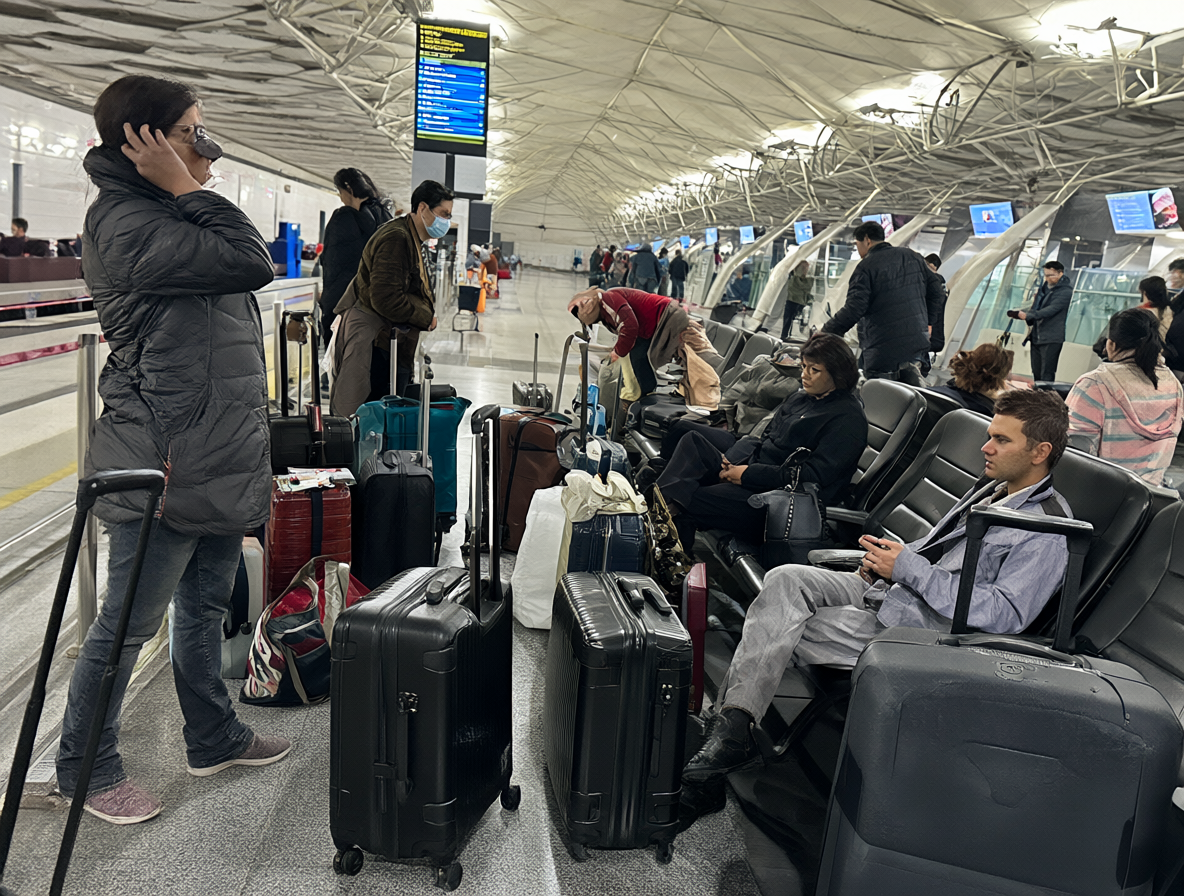 Grupo de pasajeros esperando.