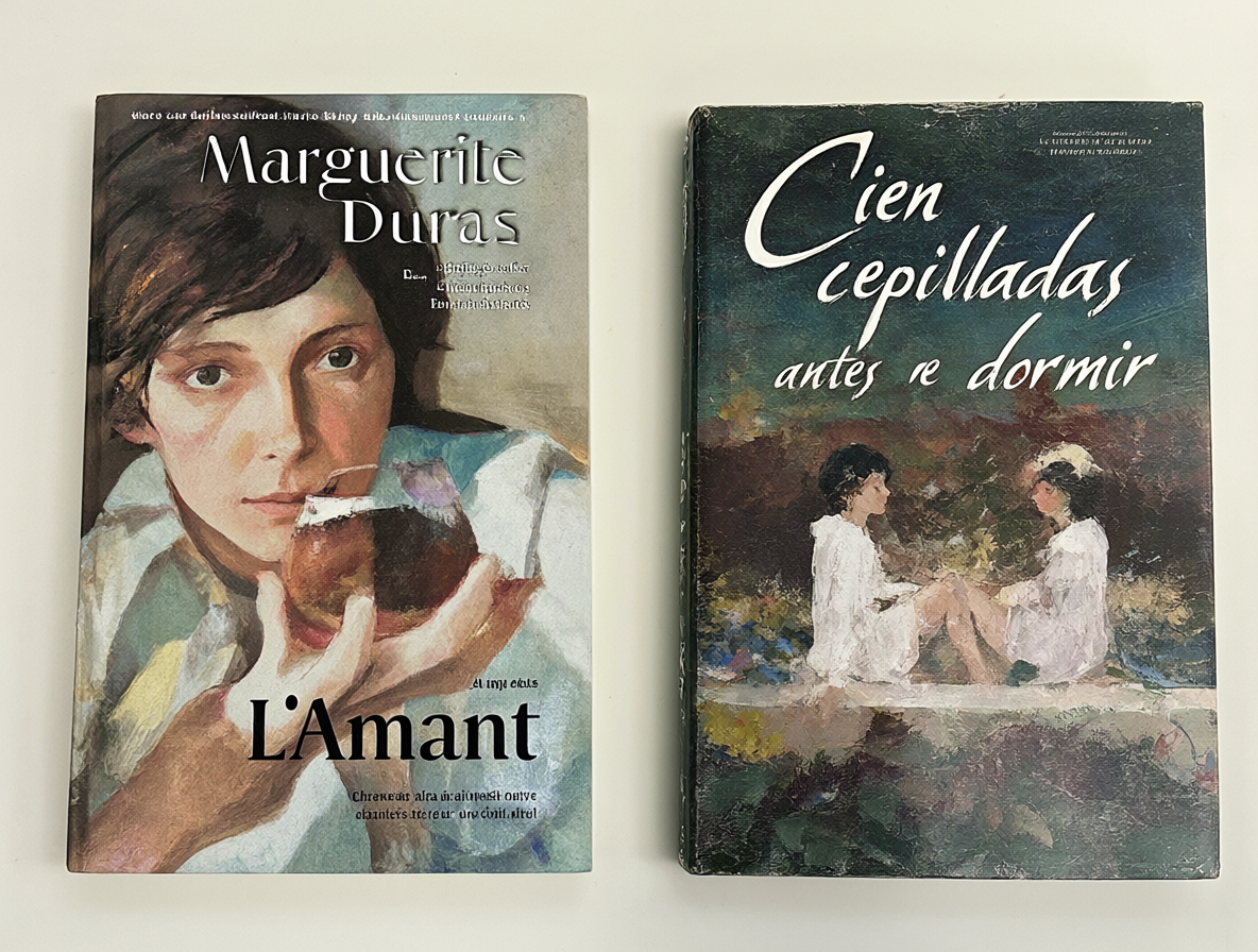 Portadas de El amante y Cien cepilladas antes de dormir para comparar sus enfoques narrativos.