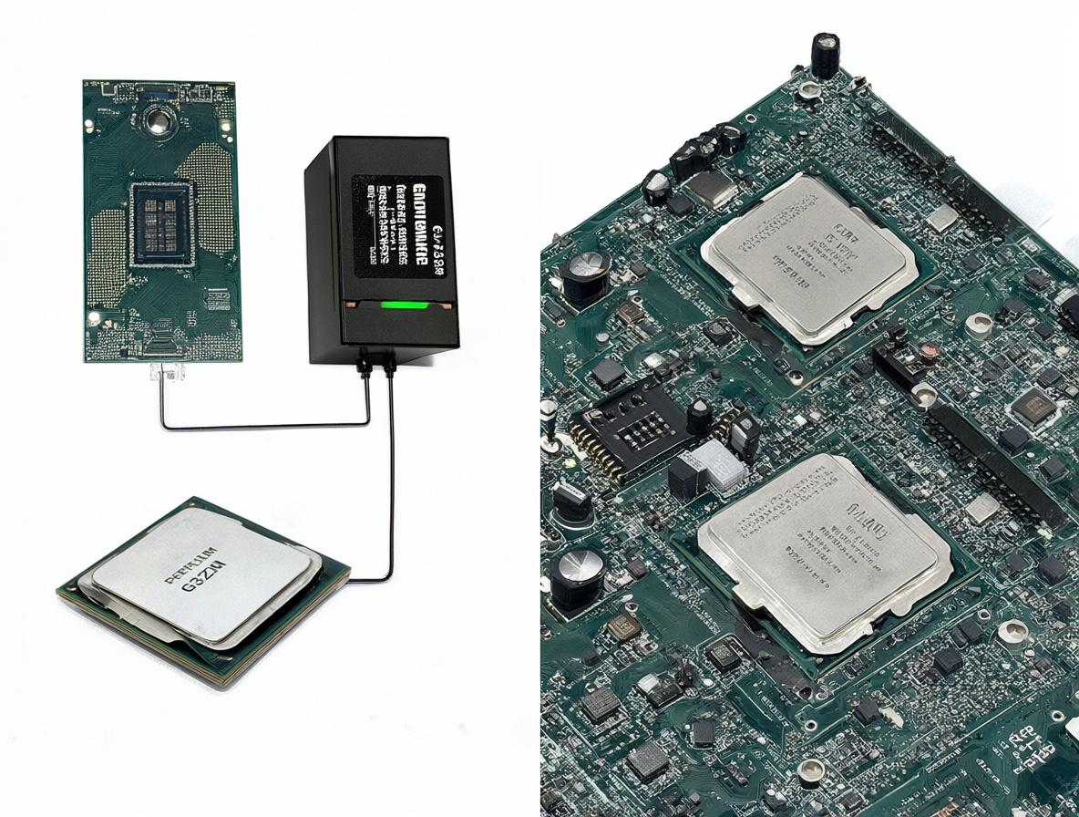 Ilustración técnica mostrando la diferencia en consumo eléctrico entre dos procesadores Intel.