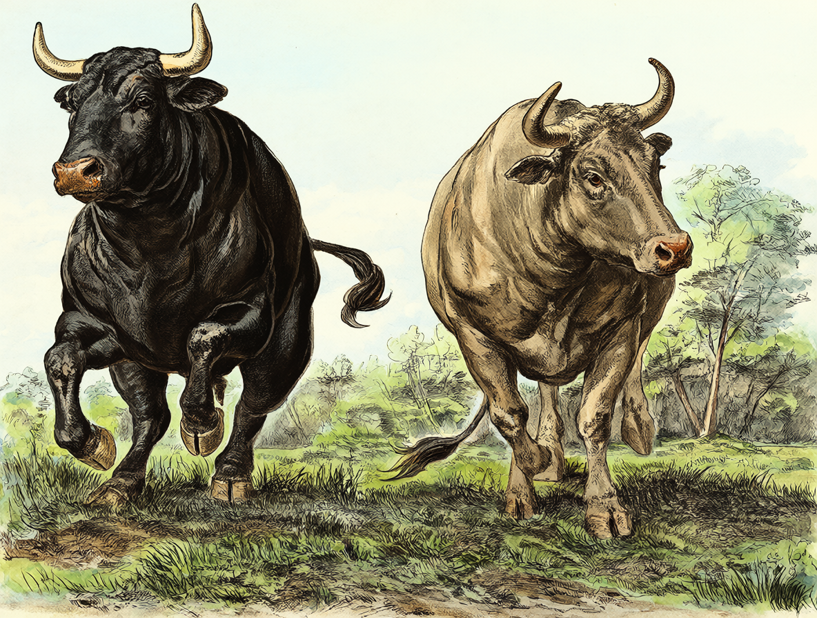 Imagen comparativa de un toro y un buey