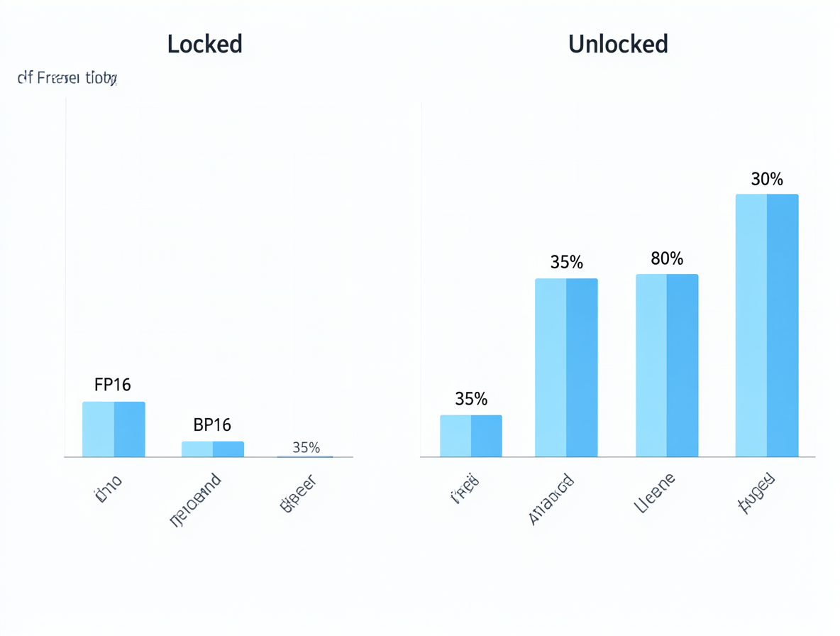 Gráfico visual mostrando la expansión del rendimiento de FP16 y BF16 al aplicar GPU Unlock.