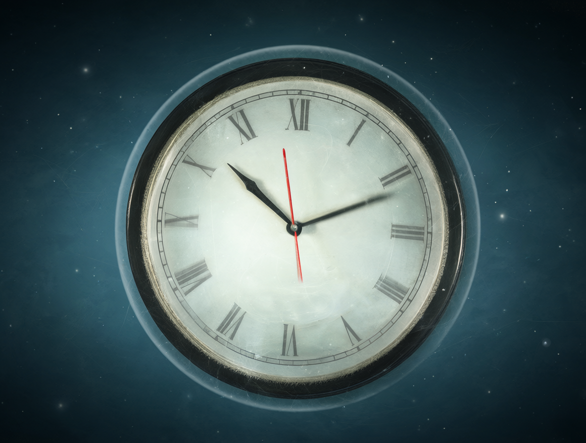 Un reloj girando lentamente para representar el tiempo suspendido y la atmósfera etérea de Radiohead.