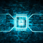 Ilustración conceptual de un modelo de inteligencia artificial procesando consultas de texto con etiquetas flotantes sobre conocimiento general versus específico.