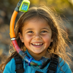 Niña feliz recibiendo un buzo