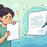Una ilustración que muestra la frustración ante un documento oficial mientras se utiliza una herramienta digital para pedir claridad sobre una decisión institucional.