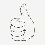 Un ícono minimalista de una mano mostrando un pulgar arriba en estilo digital limpio.
