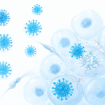 Ilustración científica de virus del sarampión y vacunas