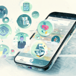 Ilustración de un teléfono móvil con iconos flotantes representando rasgos de personalidad digital