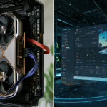 Split-screen comparison of a desktop PC with an RTX 4090 GPU on one side and a cloud server interface on the other, emphasizing the difference in quality and speed between local and cloud AI video generation.